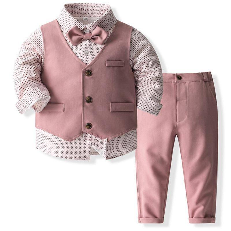 Kinder Jungen Formelle Kleidung Set Weste + Hemd + Hose + Fliege Anzug Kinder Kleidung Set 90 von Joom DACH