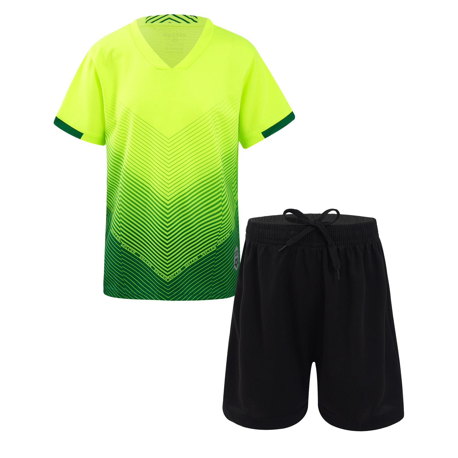 Kinder Jungen Fußballtrikots Team Trainingsuniform Kurzarm T-Shirt und Shorts Set für Fußball 5-6 Years fluoreszierende grün von Joom DACH