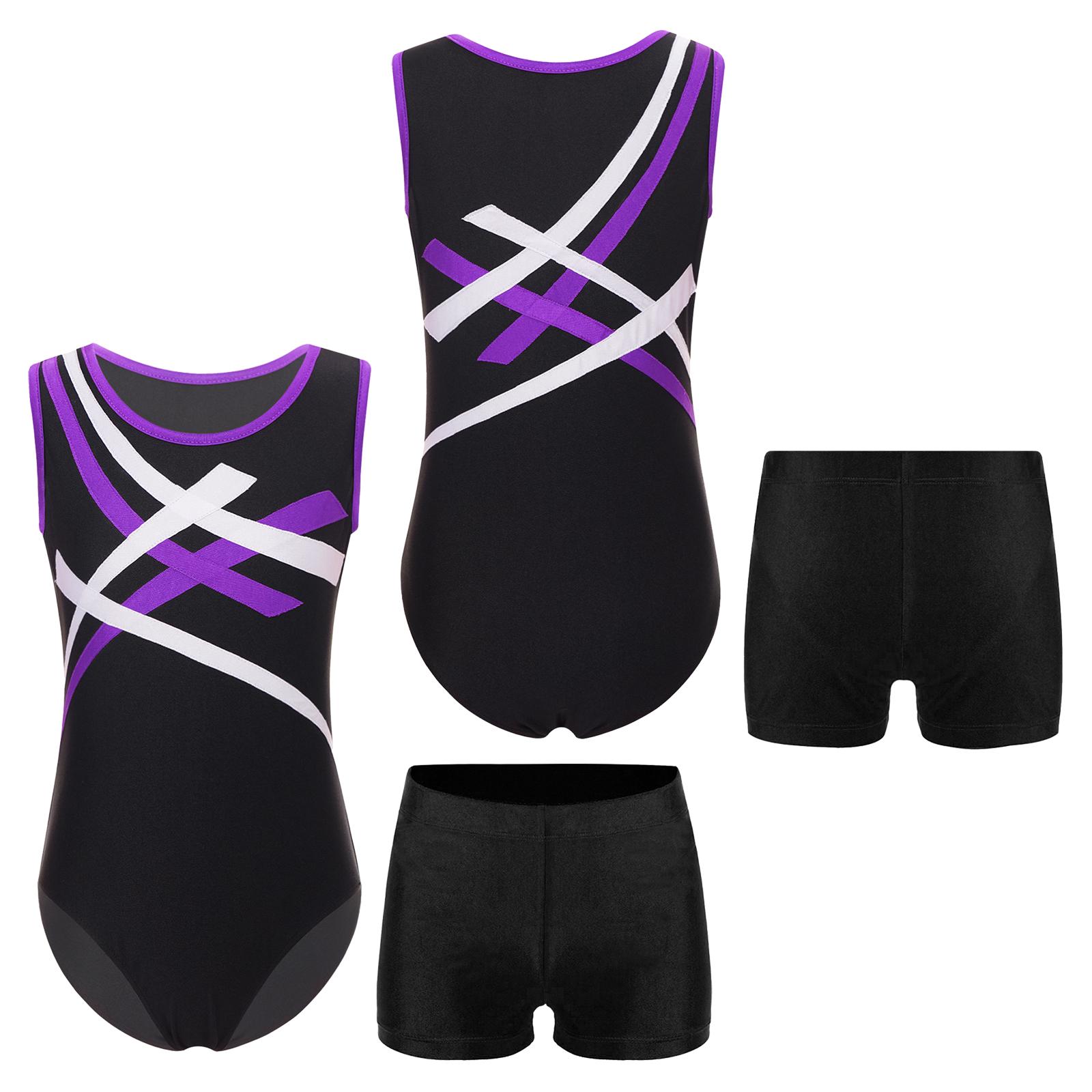 Kinder Jungen Gymnastik Outfits Unitard Athletic Leotard Shorts Set für Ballett Tanz Praxis Wrestling Singlets 5-6 Years violett/schwarz von Joom DACH