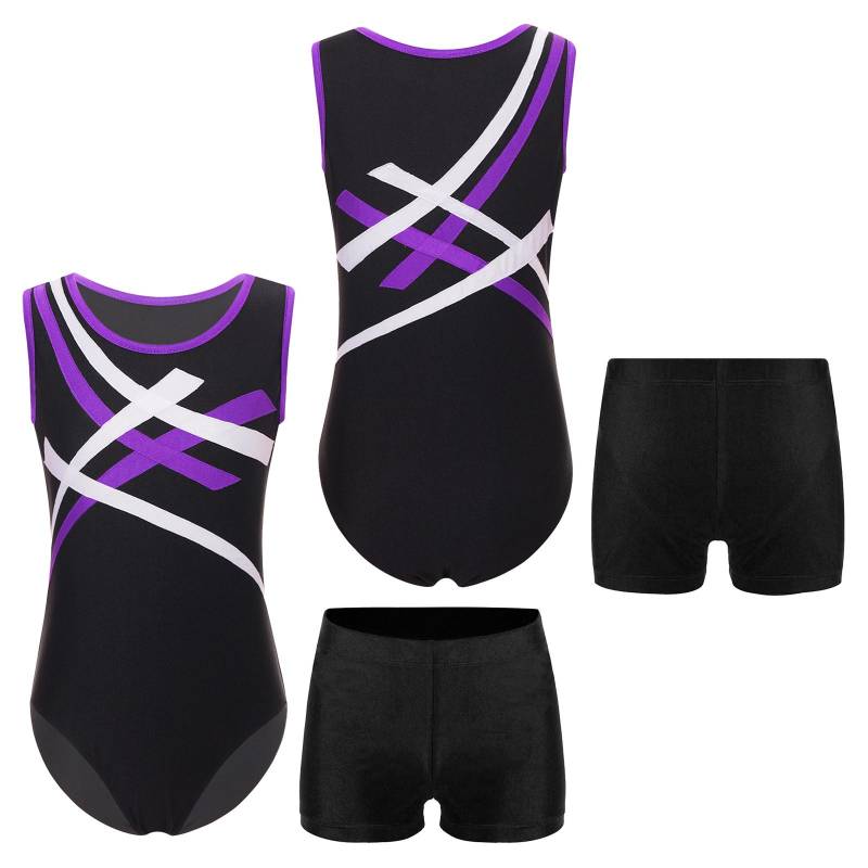 Kinder Jungen Gymnastik Outfits Unitard Athletic Leotard Shorts Set für Ballett Tanz Praxis Wrestling Singlets 5-6 Years violett/schwarz von Joom DACH