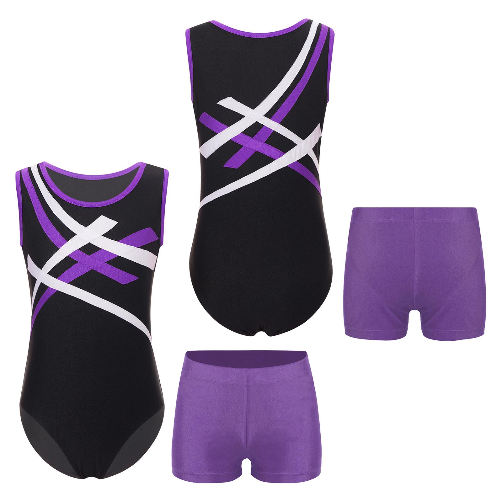 Kinder Jungen Gymnastik Outfits Unitard Athletic Leotard Shorts Set für Ballett Tanz Praxis Wrestling Singlets 7-8 Years violett von Joom DACH