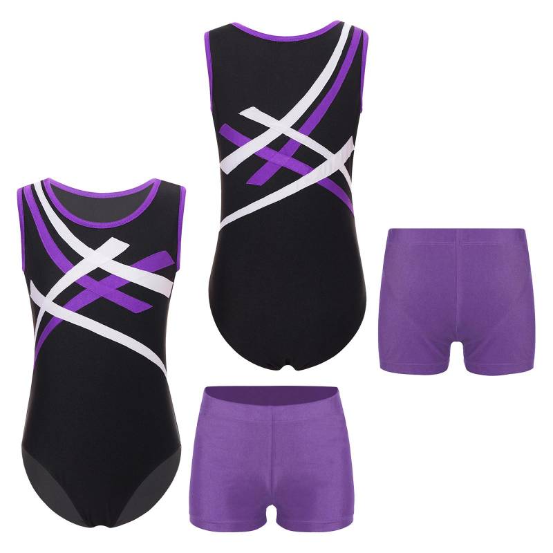 Kinder Jungen Gymnastik Outfits Unitard Athletic Leotard Shorts Set für Ballett Tanz Praxis Wrestling Singlets 7-8 Years violett von Joom DACH