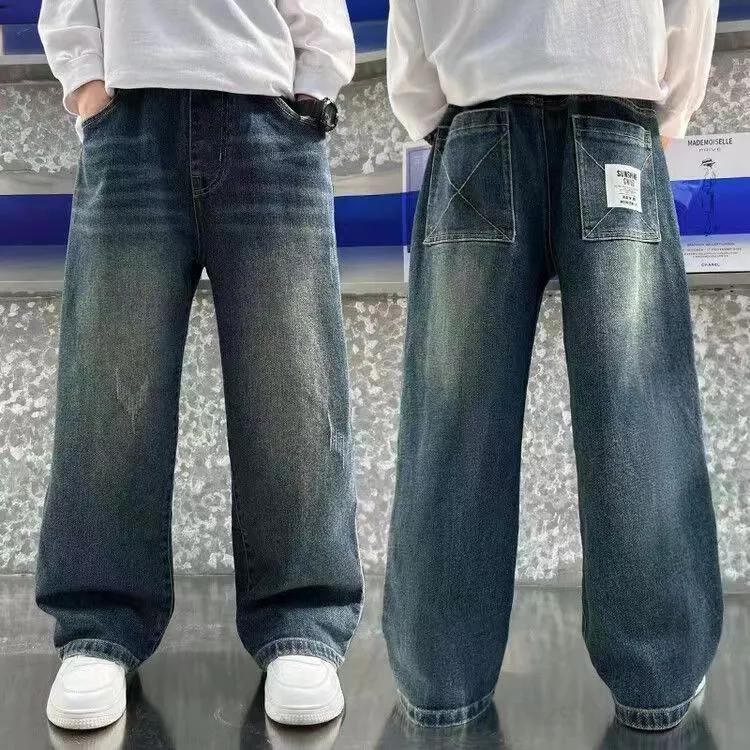 Kinder Jungen Jeanshose mit elastischer Taille Kinderkleidung Lockere lässige Jungen Freizeitmode Frühlingstrend Lange Hose 160cm blau von Joom DACH