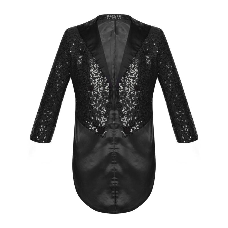 Kinder Jungen Klassischer Smoking Pailletten Blazer Frack Schwalbenschwanz Anzugjacke Vorne Offen Performance Kostüm 13-14 Years schwarz von Joom DACH