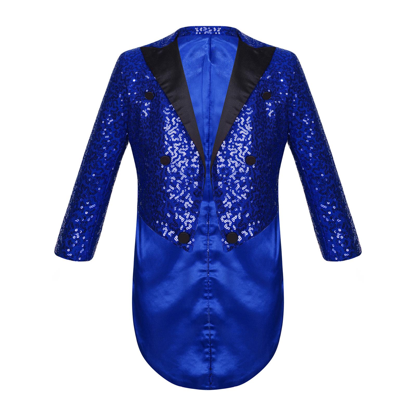 Kinder Jungen Klassischer Smoking Pailletten Blazer Frack Schwalbenschwanz Anzugjacke Vorne Offen Performance Kostüm 5-6 Years blau von Joom DACH