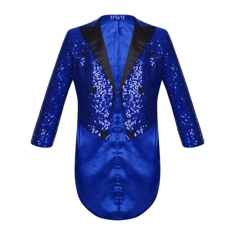 Kinder Jungen Klassischer Smoking Pailletten Blazer Frack Schwalbenschwanz Anzugjacke Vorne Offen Performance Kostüm 5-6 Years blau von Joom DACH