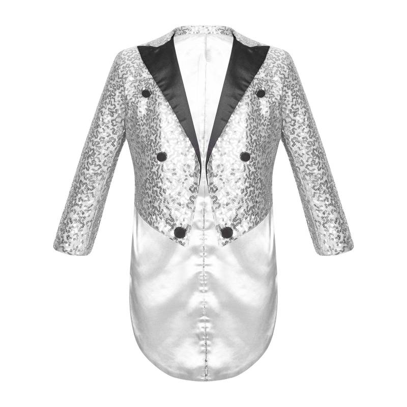 Kinder Jungen Klassischer Smoking Pailletten Blazer Frack Schwalbenschwanz Anzugjacke Vorne Offen Performance Kostüm 9-10 Years silber Kinder Jungen Klassischer Smoking Pailletten Blazer Frack Schwalbenschwanz Anzugjacke Vorne Offen Performance Kostüm 9-10 Years silber von Joom DACH