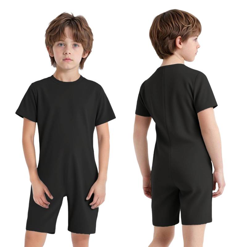 Kinder Jungen Mädchen Adaptive Kleidung Besondere Bedürfnisse Autismus Sensorischer Jumpsuit Anti-Strip Strampler Kurzes Bein Spielanzug 3-4 Years schwarz von Joom DACH