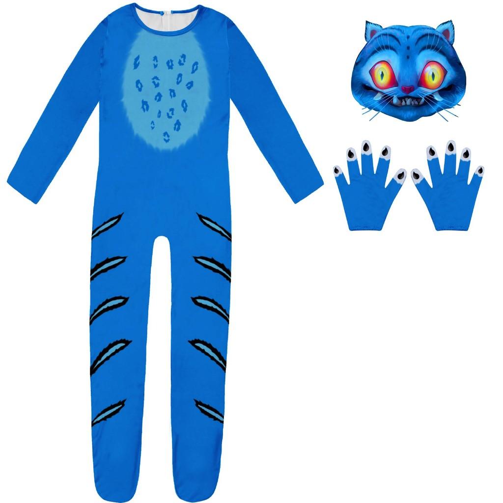 Kinder Jungen Mädchen Anime Cartoon Tiger Tiere Bedruckter Jumpsuit Handschuhe Maske Set Halloween Cosplay Kostüme 160cm blau von Joom DACH