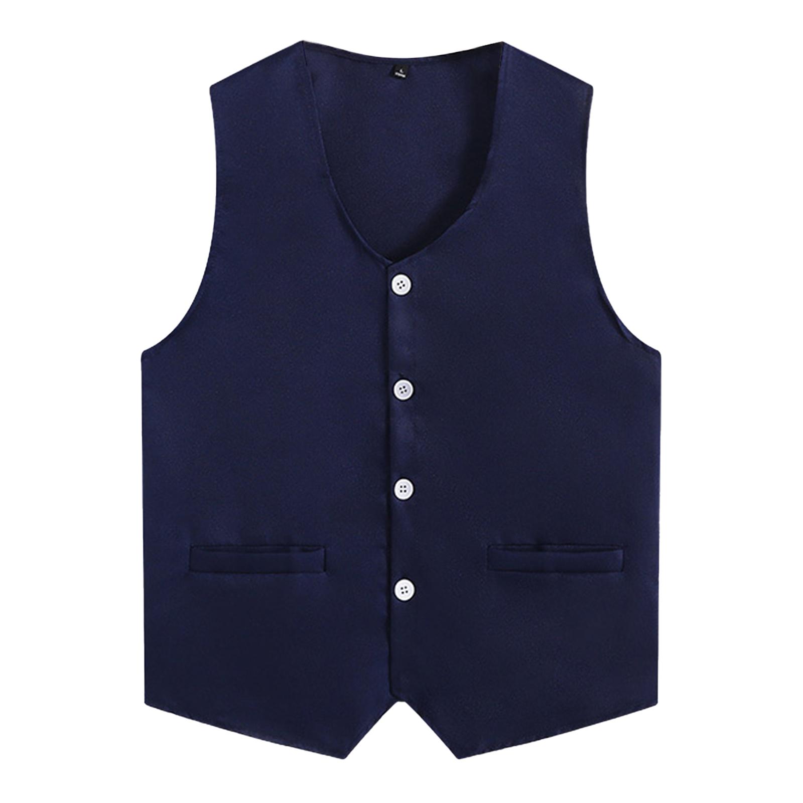 Kinder Jungen Mädchen Einfarbig Jacke Mantel V-Ausschnitt Ärmellos Unregelmäßiger Saum Weste Freiwilligen Aktivitäten Uniform Tops 15-16 Years navy blau von Joom DACH