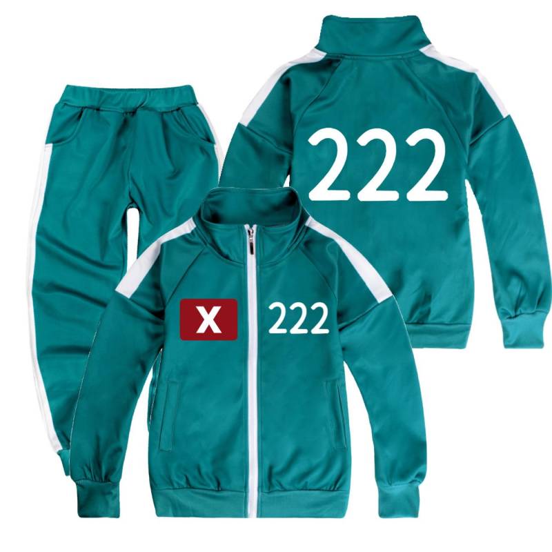 Kinder Jungen Mädchen Game Player Season 2 Print Langarm Reißverschluss Jacke Mantel Hose Set X 456 O 230 Outfit Halloween Cosplay Kostüm 150cm von Joom DACH