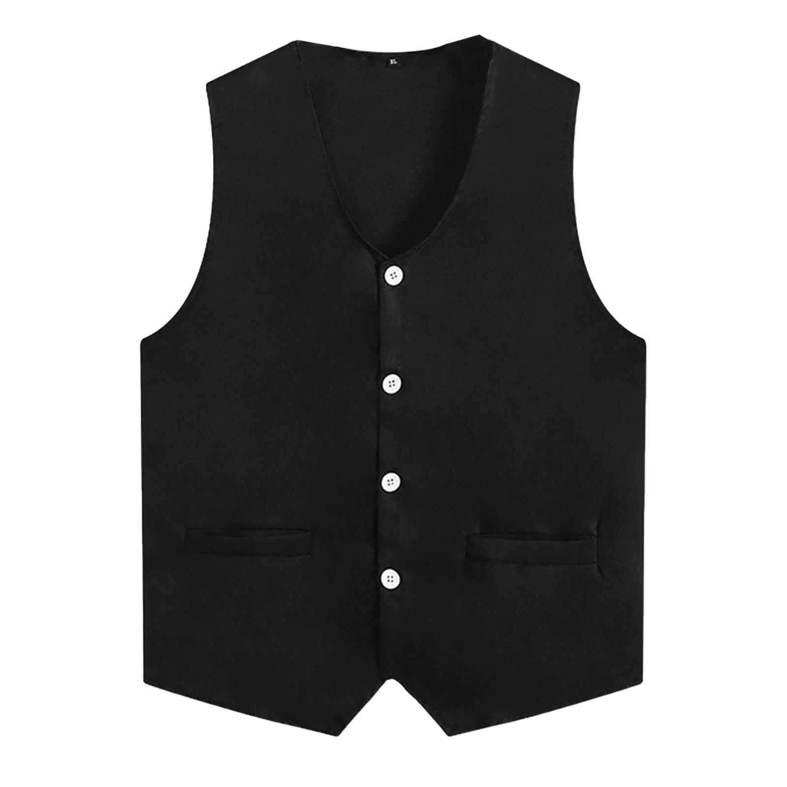 Kinder Jungen Mädchen Knopf Freiwilligen Weste Einfarbig V-Ausschnitt Ärmellos Unregelmäßiger Saum Weste Freiwilligen Aktivitäten Uniform 5-6 Years schwarz von Joom DACH