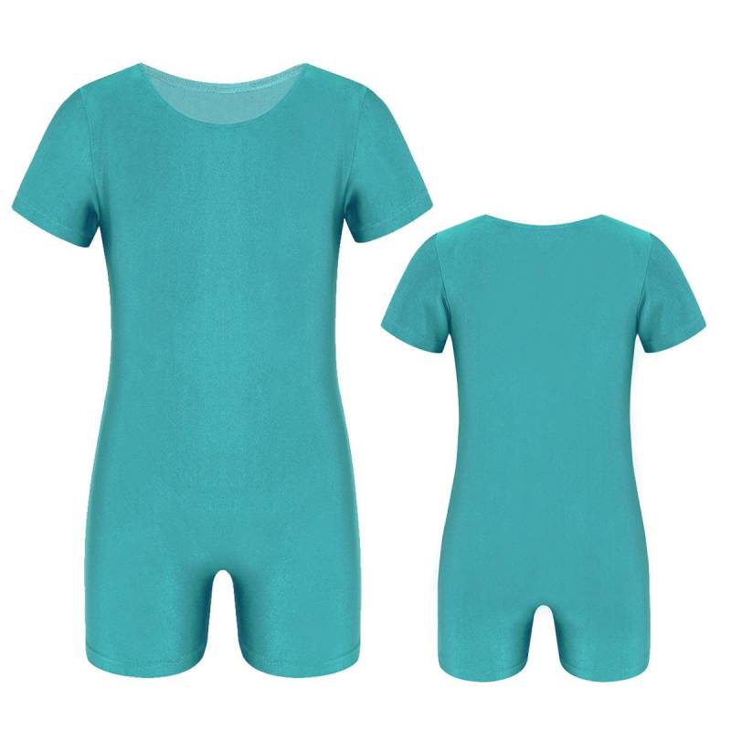 Kinder Jungen Mädchen Kurzarm Einfarbig Dehnbar Ballett Tanz Gymnastik Trikot Overall Unitard 13-14 Years grün von Joom DACH