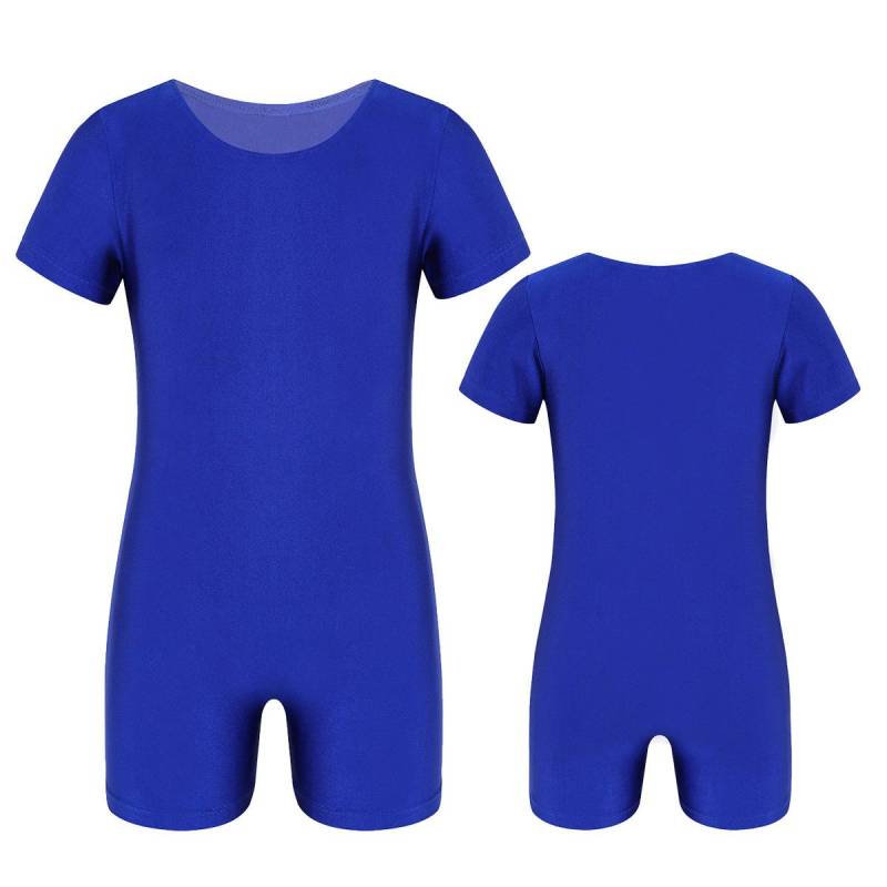 Kinder Jungen Mädchen Kurzarm Einfarbig Dehnbar Ballett Tanz Gymnastik Trikot Overall Unitard 5-6 Years königsblau von Joom DACH