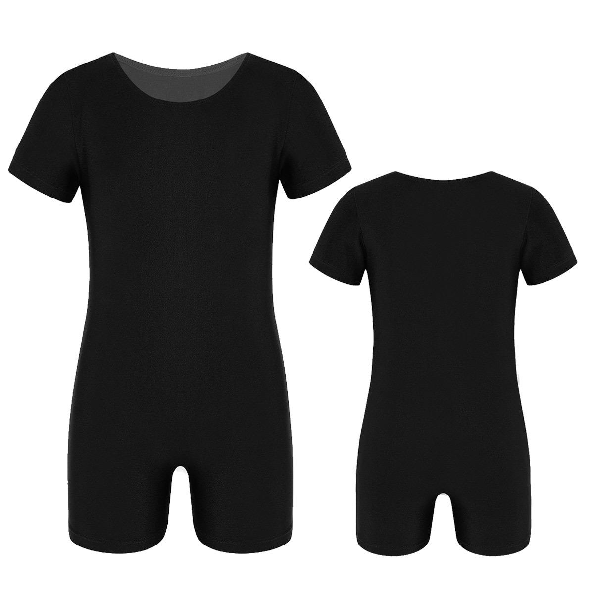 Kinder Jungen Mädchen Kurzarm Einfarbig Dehnbar Ballett Tanz Gymnastik Trikot Overall Unitard 7-8 Years schwarz von Joom DACH