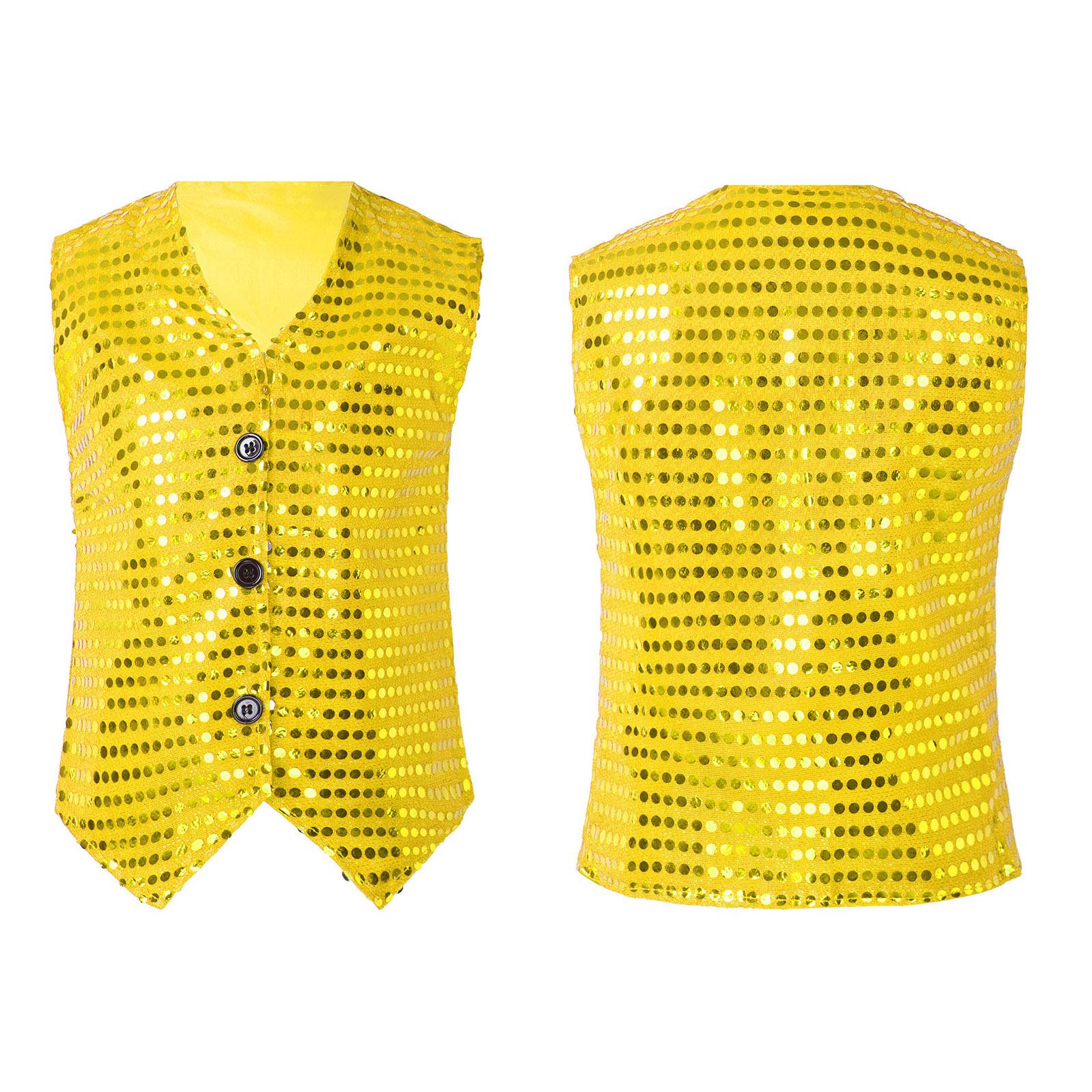 Kinder Jungen Mädchen Pailletten Weste Weste Hip-Hop Dance Party Street Show Kostüm Bühnenauftritt gelb/gold von Joom DACH
