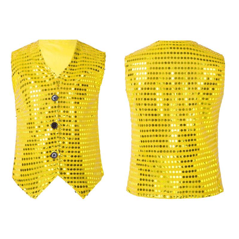 Kinder Jungen Mädchen Pailletten Weste Weste Hip-Hop Dance Party Street Show Kostüm Bühnenauftritt gelb/gold von Joom DACH