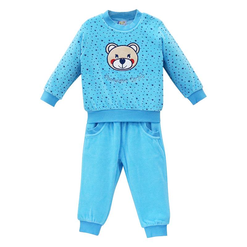 Kinder Jungen Mädchen Velour Winter Hemd Set Casual Set Sport Outfits Taste Warme Kleidung T-shirt Langarm Hosen Kleidung 1Y blau von Joom DACH