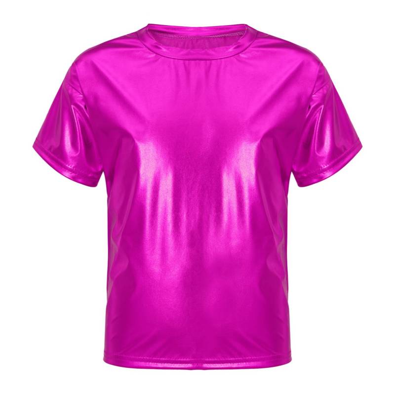 Kinder Jungen Mädchen glänzende metallische Kurzarm-T-Shirts Tanz-Performance-Oberteile Party glitzernde Outfits 3-4 Years heißes rosa von Joom DACH