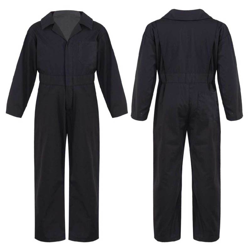 Kinder Jungen Mode Mechaniker Overalls Langarm Umlegekragen Reißverschluss Vorne Overall Halloween Cosplay Kostüm 15-16 Years schwarz von Joom DACH