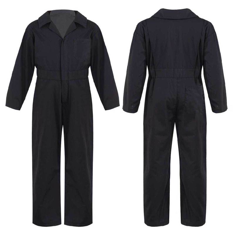 Kinder Jungen Mode Mechaniker Overalls Langarm Umlegekragen Reißverschluss Vorne Overall Halloween Cosplay Kostüm 15-16 Years schwarz von Joom DACH