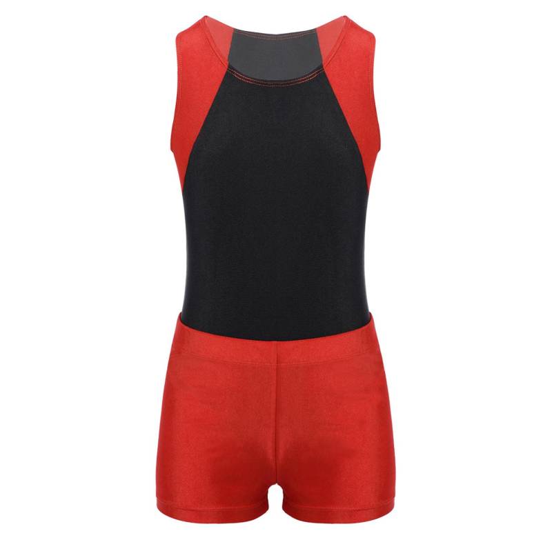 Kinder-Jungen-Rundhals-Trikot-Bodysuit-Overall mit Shorts-Set für Gymnastik-Yoga-Workout-Wettbewerb 5-6 Years rot von Joom DACH