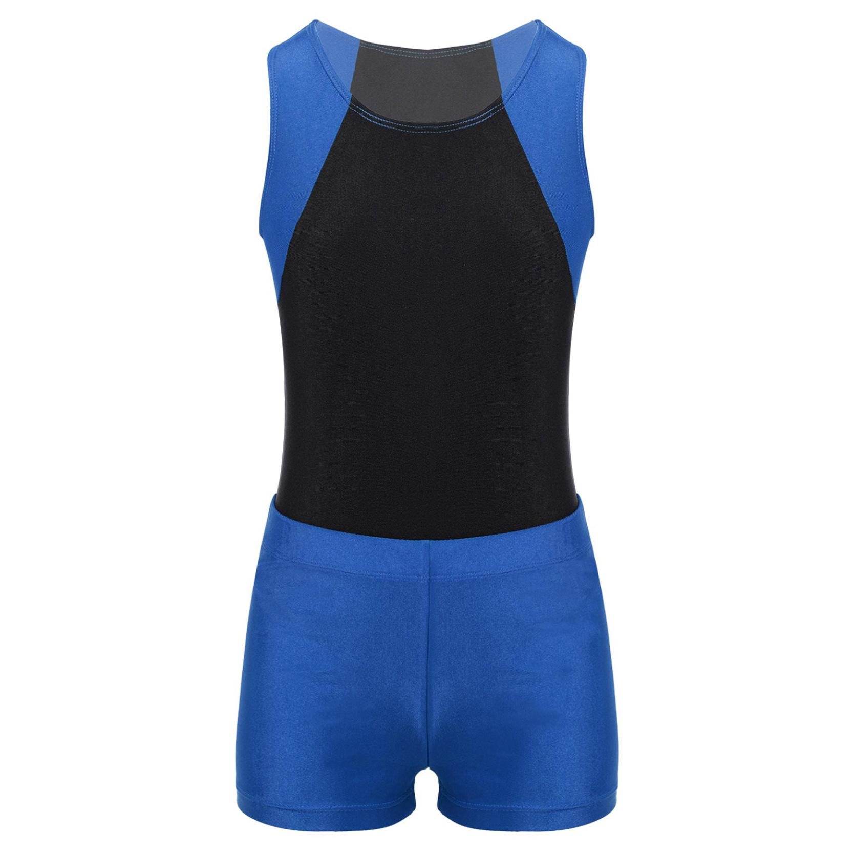 Kinder-Jungen-Rundhals-Trikot-Bodysuit-Overall mit Shorts-Set für Gymnastik-Yoga-Workout-Wettbewerb 7-8 Years blau von Joom DACH