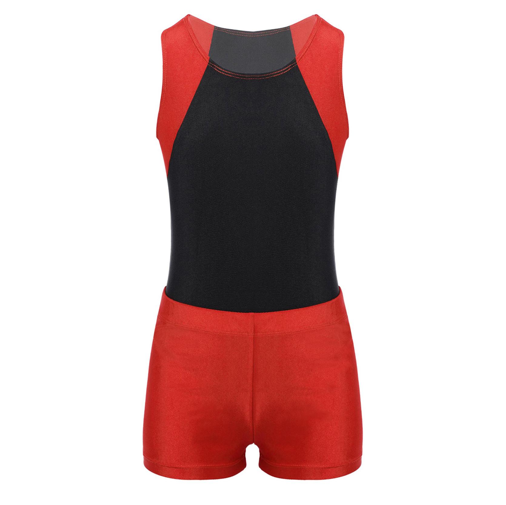 Kinder-Jungen-Rundhals-Trikot-Bodysuit-Overall mit Shorts-Set für Gymnastik-Yoga-Workout-Wettbewerb 9-10 Years rot von Joom DACH