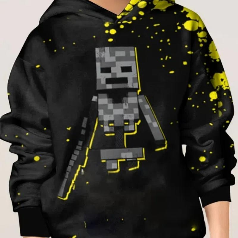 Kinder-Kapuzenpullover mit Pixel-Roboter-Aufdruck, Unisex-Pullover, lässig, langärmelig, für Mädchen und Jungen, Outdoor-Kleidung für Frühling und Herbst 120CM von Joom DACH