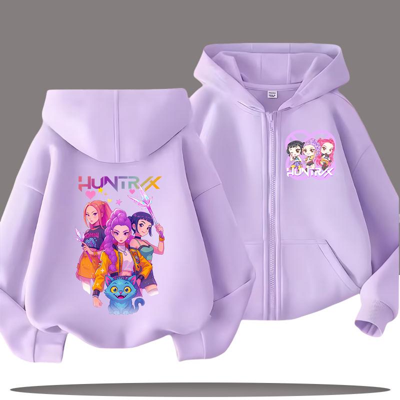 Kinder Kapuzensweatshirt mit Reißverschluss - K-Pop Dämonenjägerin Mädchen Freizeit-Top - Jungen Sportshirt - Cartoon-Druck - Herbst/Winter Mantel 130 von Joom DACH