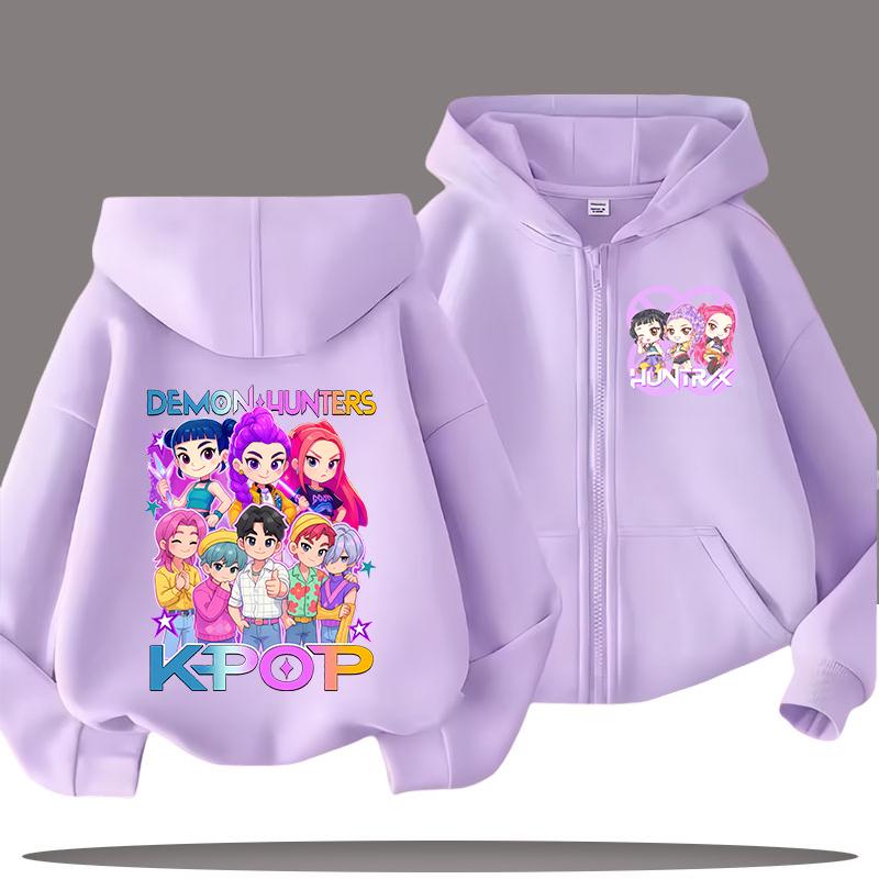 Kinder Kapuzensweatshirt mit Reißverschluss - K-Pop Dämonenjägerin Mädchen Freizeit-Top - Jungen Sportshirt - Cartoon-Druck - Herbst/Winter Mantel 130 von Joom DACH