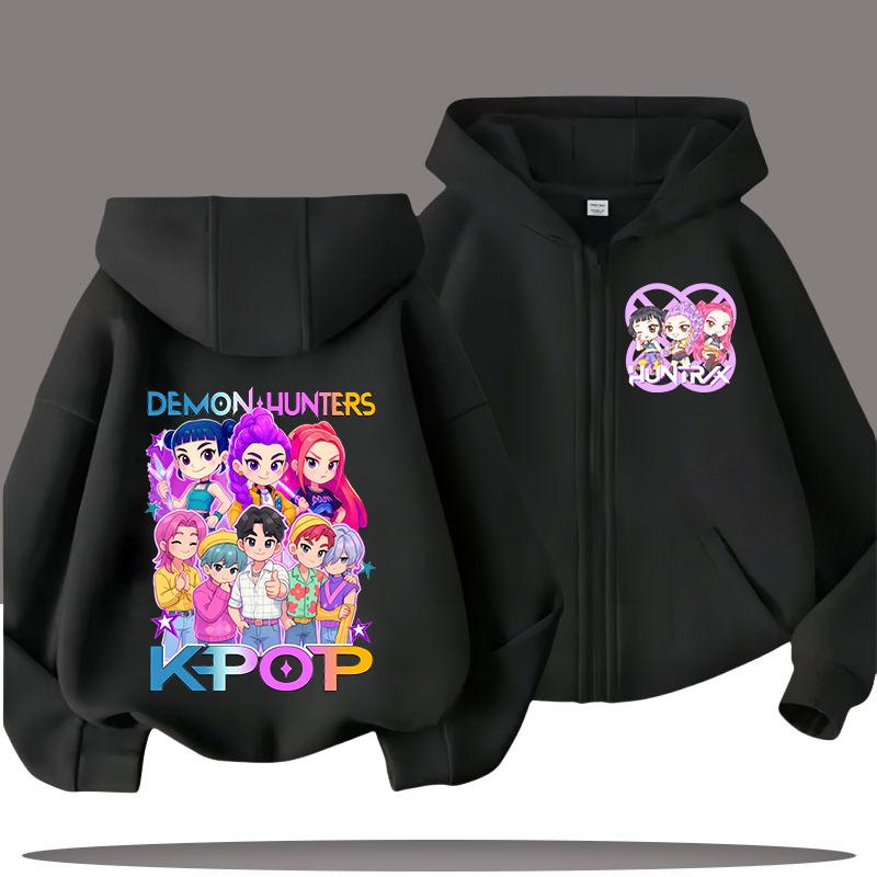 Kinder Kapuzensweatshirt mit Reißverschluss - K-Pop Dämonenjägerin Mädchen Freizeit-Top - Jungen Sportshirt - Cartoon-Druck - Herbst/Winter Mantel 130 von Joom DACH