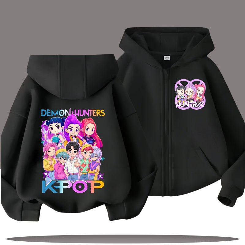 Kinder Kapuzensweatshirt mit Reißverschluss - K-Pop Dämonenjägerin Mädchen Freizeit-Top - Jungen Sportshirt - Cartoon-Druck - Herbst/Winter Mantel 130 von Joom DACH