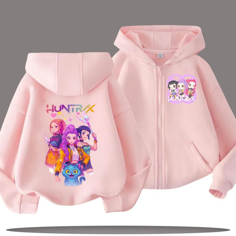 Kinder Kapuzensweatshirt mit Reißverschluss - K-Pop Dämonenjägerin Mädchen Freizeit-Top - Jungen Sportshirt - Cartoon-Druck - Herbst/Winter Mantel 140 von Joom DACH