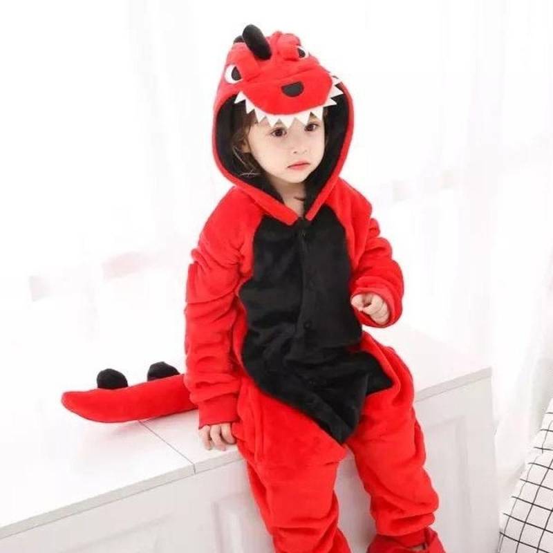 Kinder Kigurumi Katze Onesie Pyjama Mädchen Overall Tier Nachtwäsche Overall Kapuze Pyjama Ohne Schuhe 5T rot von Joom DACH