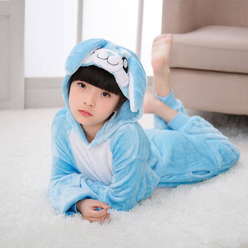 Kinder Kigurumi Katze Onesie Pyjama Mädchen Overall Tier Nachtwäsche Overall Kapuze Pyjama Ohne Schuhe 5T hellblaue von Joom DACH