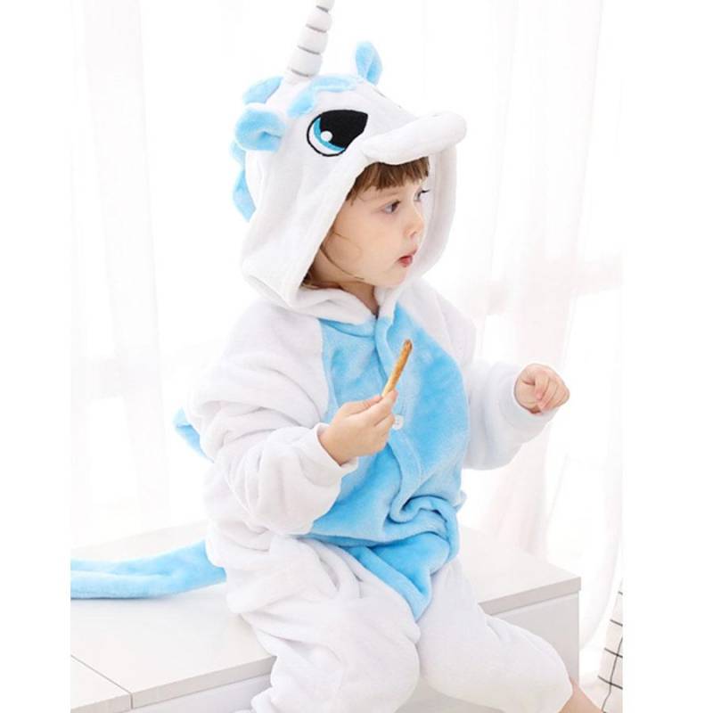 Kinder Kigurumi Katze Onesie Pyjama Mädchen Overall Tier Nachtwäsche Overall Kapuze Pyjama Ohne Schuhe 7T weiß/blau von Joom DACH