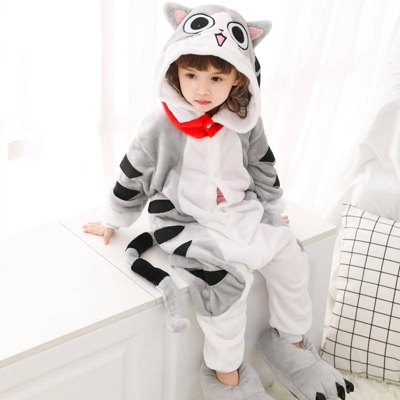 Kinder Kigurumi Katze Onesie Pyjama Mädchen Overall Tier Nachtwäsche Overall Kapuze Pyjama ohne Schuhe 140 von Joom DACH