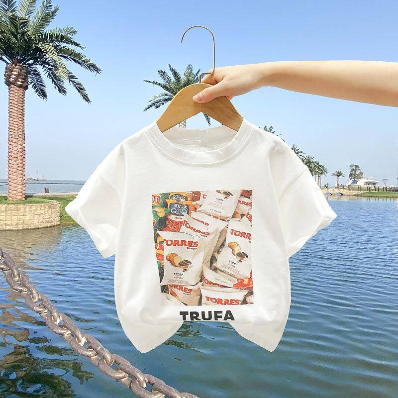 Kinder Kleidung Jungen und Mädchen Kurzarm T-shirt Sommer Kinder Sommer Halbarm Tops Baby 120cm weiß von Joom DACH