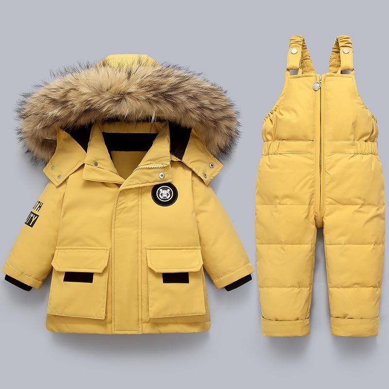 Kinder Kleidung Set 2 stücke Baby Winter Warme Daunen Jacken Jungen Verdicken Overall Infant Overalls Baby Mädchen Kleidung Kinder Schneeanzug 80(12M) gelb von Joom DACH