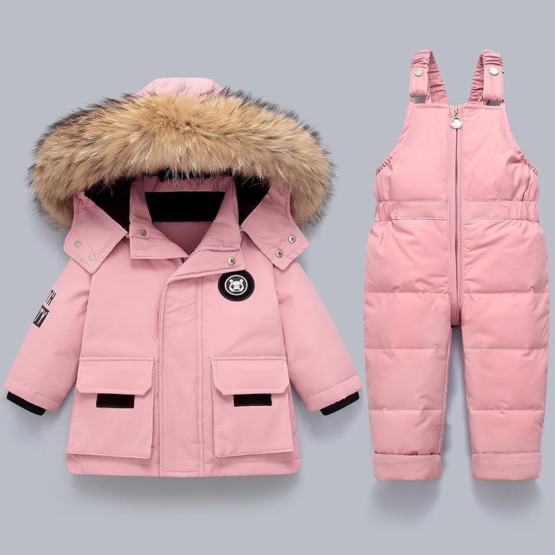 Kinder Kleidung Set 2 stücke Baby Winter Warme Daunen Jacken Jungen Verdicken Overall Infant Overalls Baby Mädchen Kleidung Kinder Schneeanzug 80(12M) rosa von Joom DACH