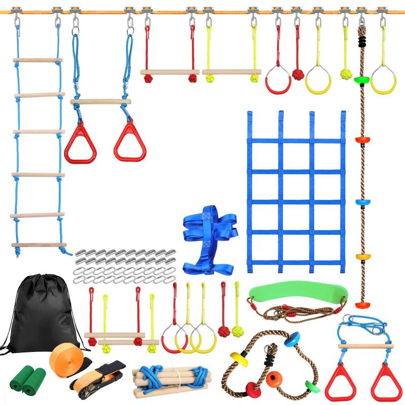 Kinder Klettern Hindernis Kit Kinder Linie Hängen Hindernis Parcours Outdoor Spielset Schaukel Zubehör 60ft von Joom DACH