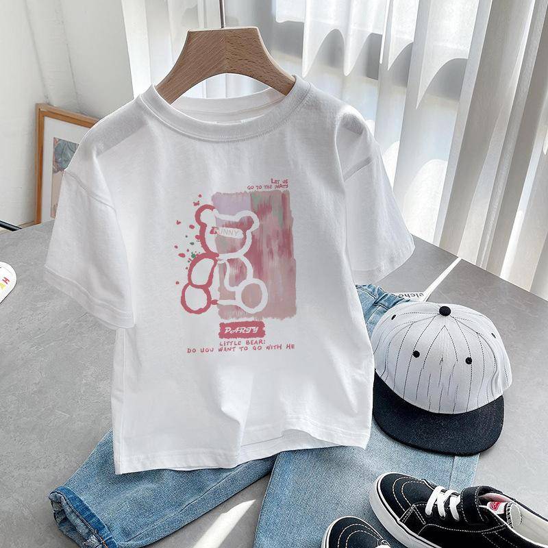 Kinder Kurzarm Baumwolle Sommer Kleidung für Jungen und Mädchen Casual T-shirts Baby Mode Reine Weiß Bottoming Shirt Tops 140cm von Joom DACH