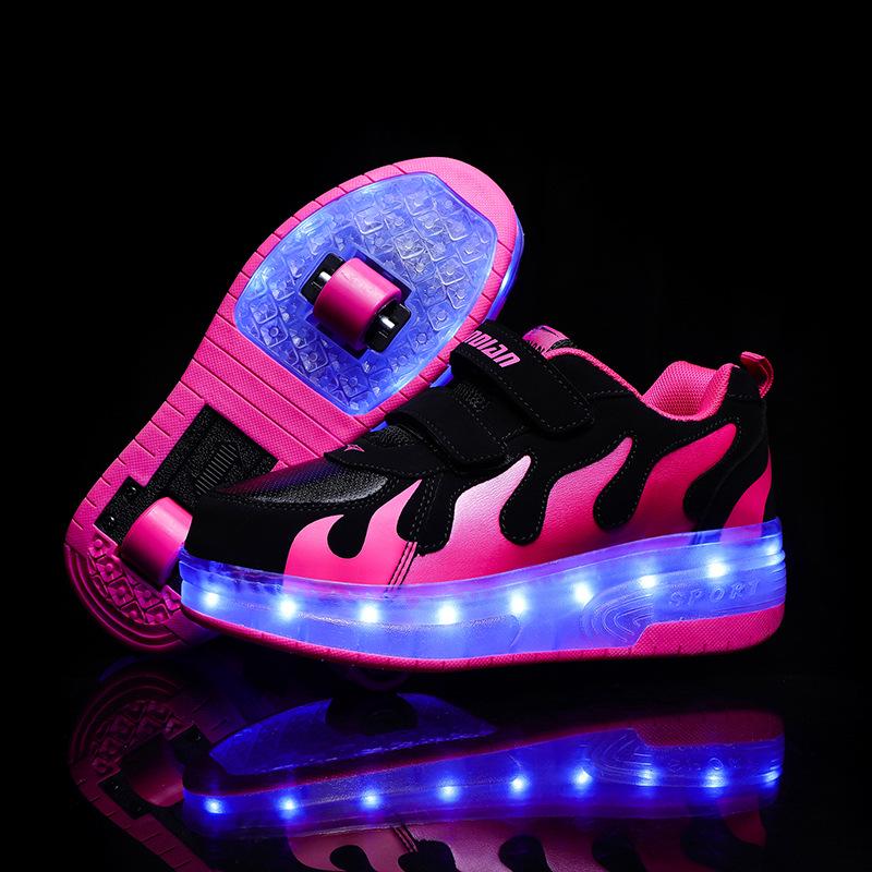 Kinder Ladeschuhe mit Rollen Automatisch mit Lichtern Einzel- und Doppelrollen-Skates LED Leuchtschuhe 40 von Joom DACH