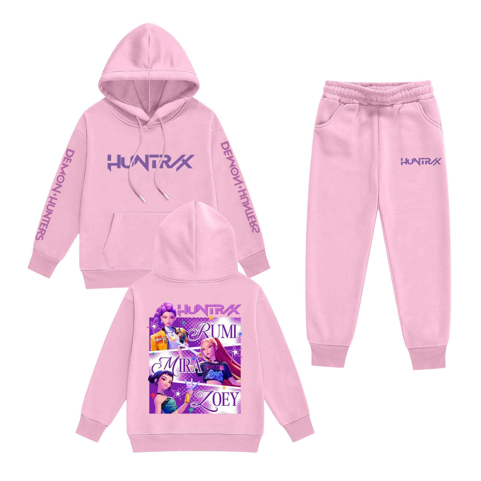 Kinder Langarm Lockerer Pullover Buchstaben-Print Kordelzug Kapuzen-Sweatshirt Set 140 rosa von Joom DACH