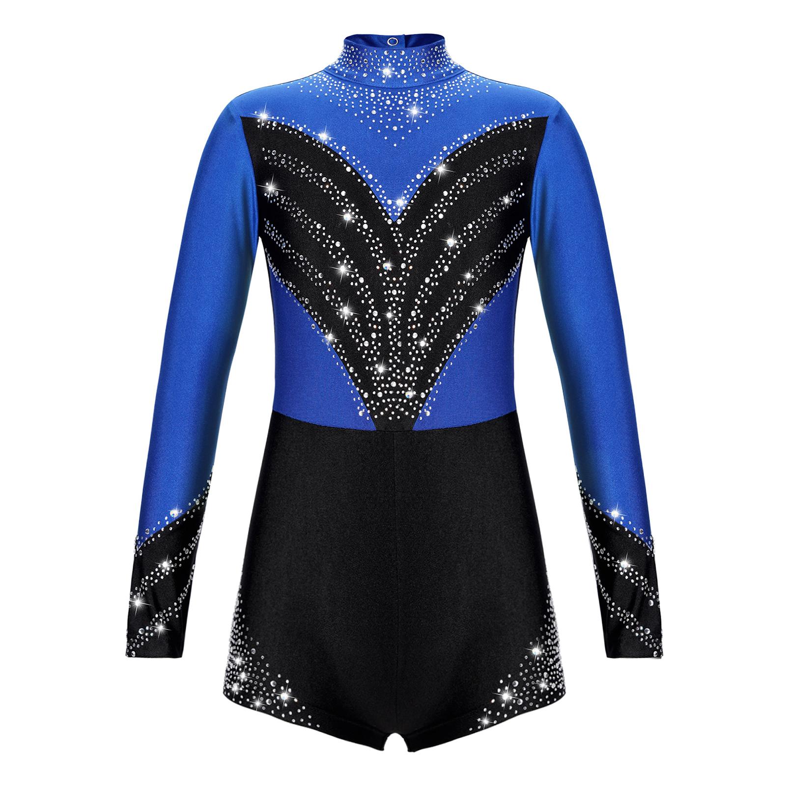 Kinder Langarm Stehkragen Glitzernder Overall Funkelnder Strass Gymnastik Performance Wear 11-12 Years königsblau von Joom DACH