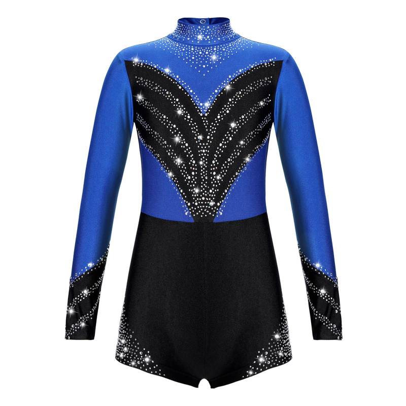 Kinder Langarm Stehkragen Glitzernder Overall Funkelnder Strass Gymnastik Performance Wear 11-12 Years königsblau von Joom DACH