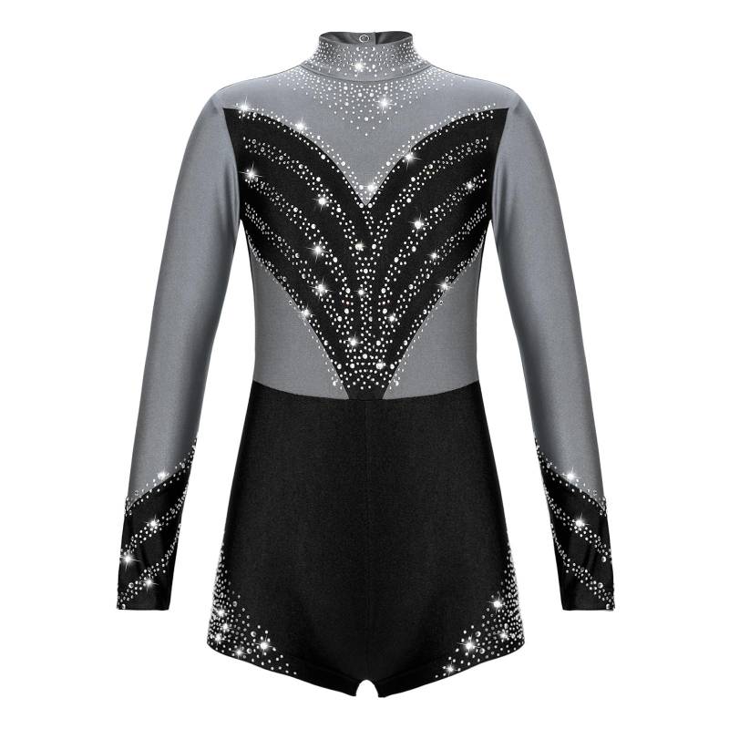 Kinder Langarm Stehkragen Glitzernder Overall Funkelnder Strass Gymnastik Performance Wear 7-8 Years grau von Joom DACH