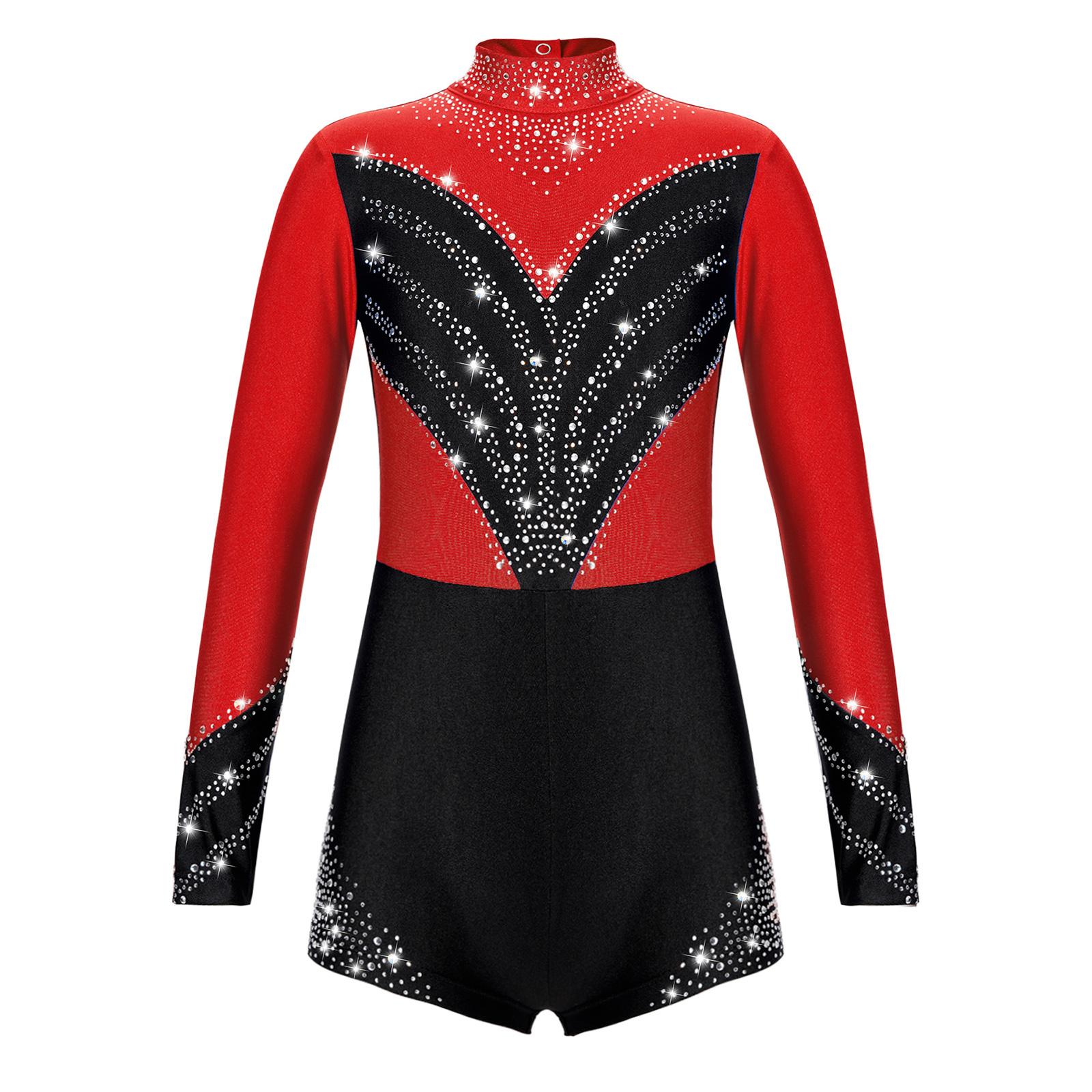 Kinder Langarm Stehkragen Glitzernder Overall Funkelnder Strass Gymnastik Performance Wear 7-8 Years rot von Joom DACH