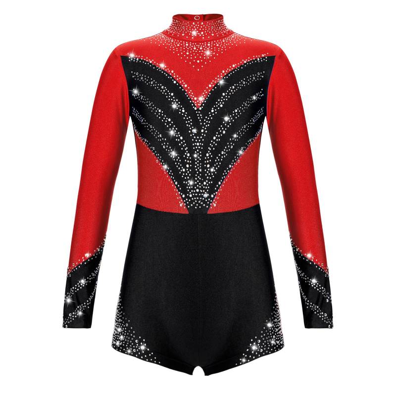 Kinder Langarm Stehkragen Glitzernder Overall Funkelnder Strass Gymnastik Performance Wear 7-8 Years rot von Joom DACH